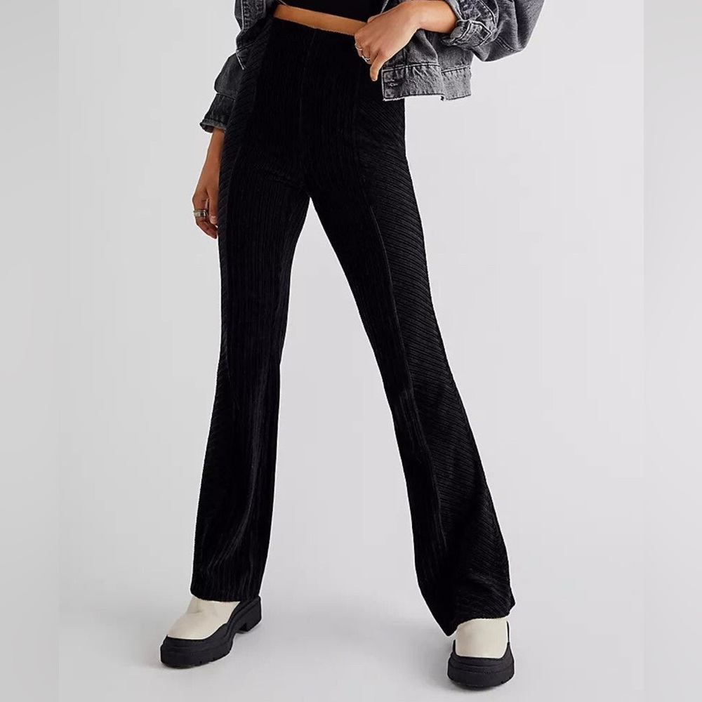 Free People Black Ribbed Boot Cut Pants